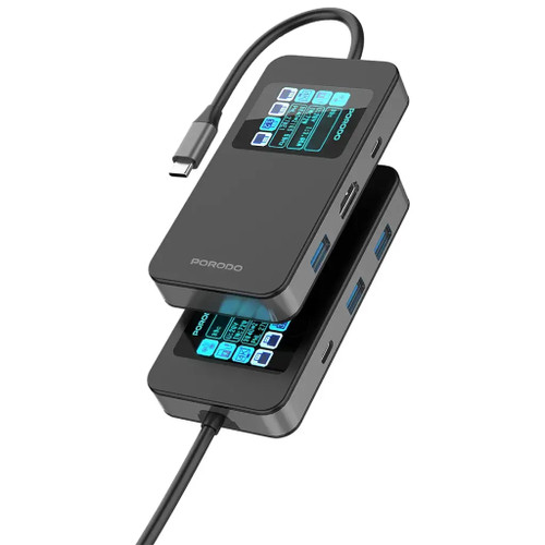 هاب ۶ کاره USB-C پورودو با نمایشگر دیجیتال هوشمند – خاکستری